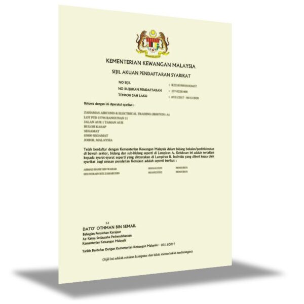 Tambah Kod Bidang MOF